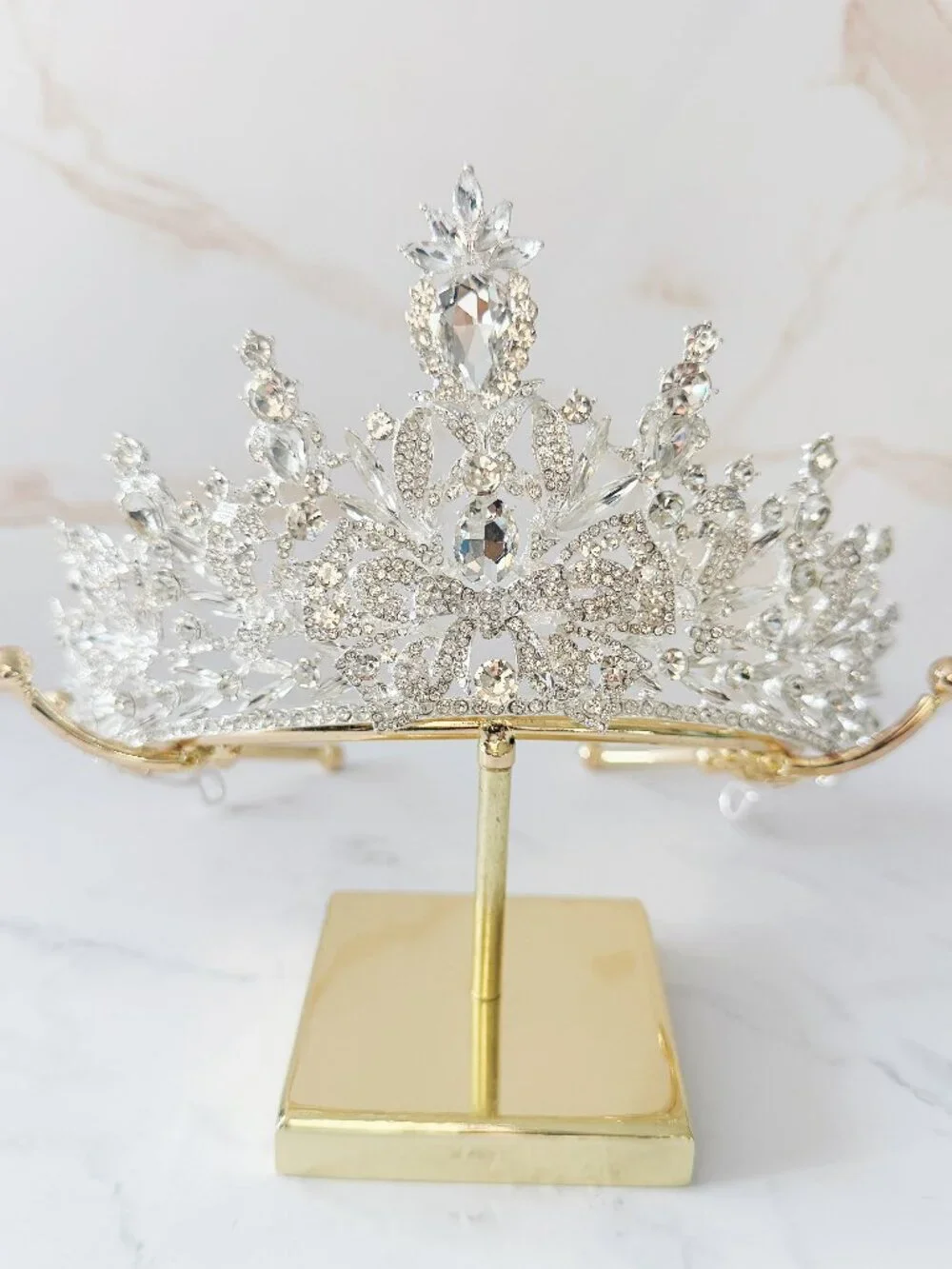 Vintage Silver Crystal Tiara Crown for Bridal Wedding, Pageants and Quinceañeras